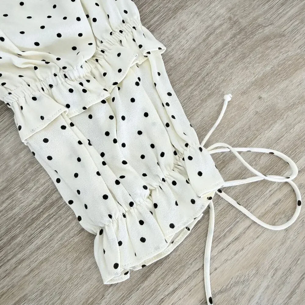 Reformation Nina Polka Dot Puff Sleeve Blouse – Cream/Black